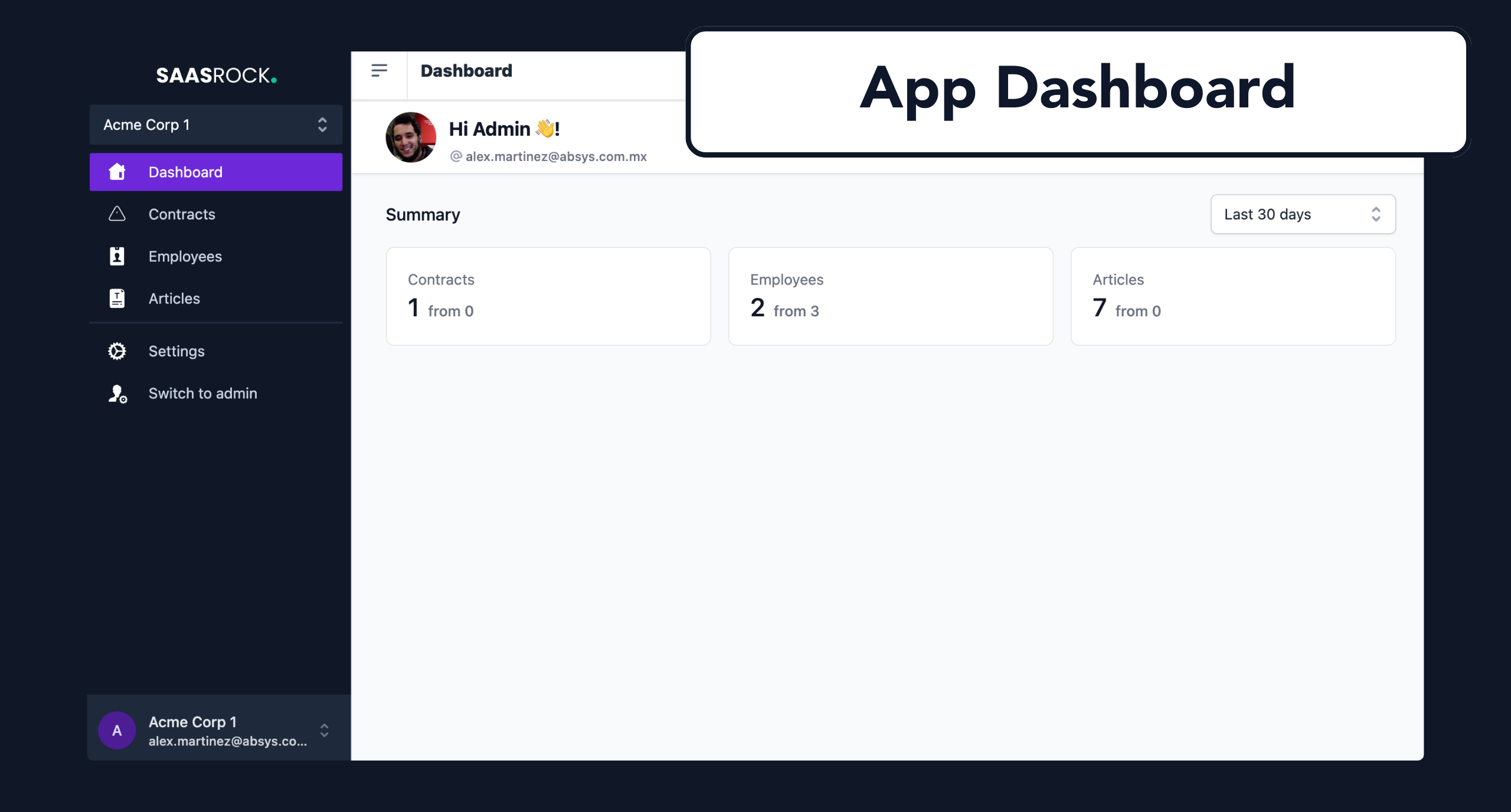 SaasRock App Dashboard