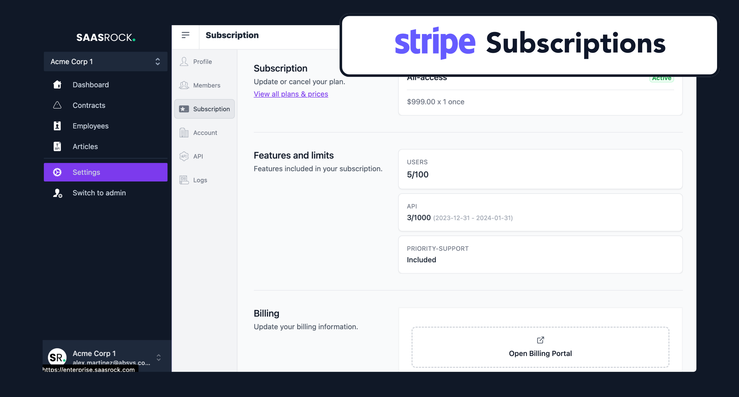 SaasRock Stripe Subscriptions