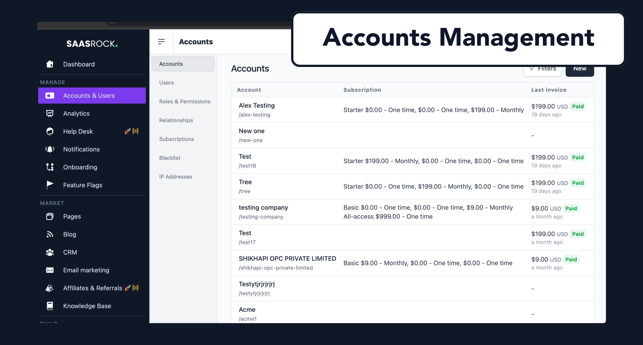 SaasRock Accounts Management